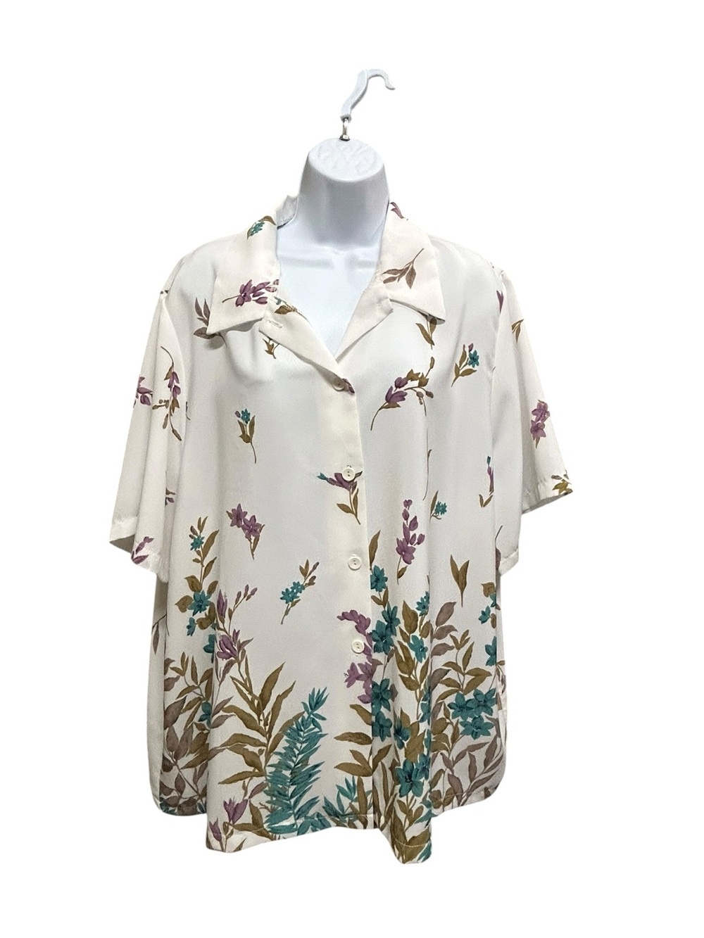 Vintage East West Button Front Floral Grandma Core Blouse Plus Size 3X